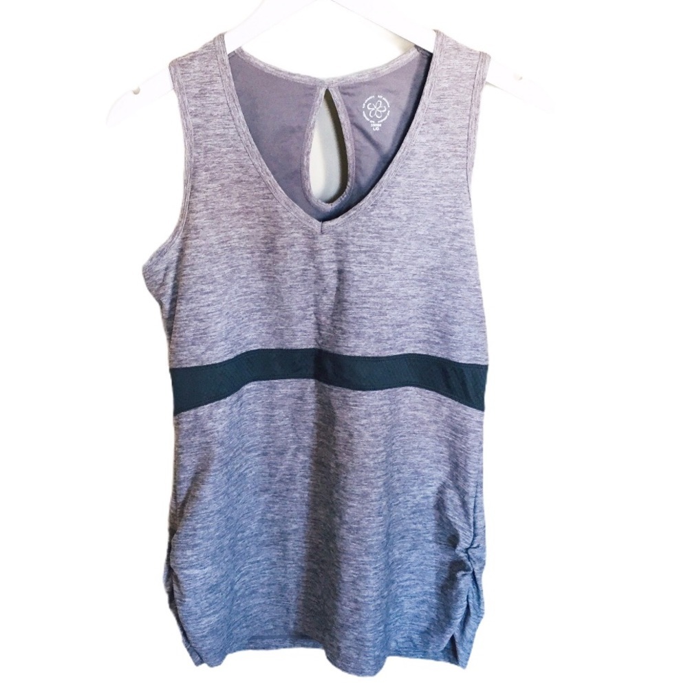 TUFF ATHLETICS V Cut Mesh Tank/Top With Back Keyhole Detail Grey Size Large